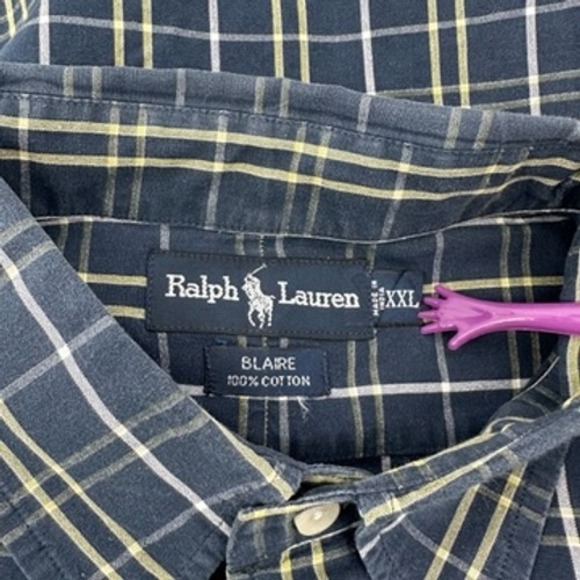 Ralph Lauren Blake XXL‎ Mens Plaid Short Sleeve Button Up Shirt Navy Cotton - Picture 6 of 10
